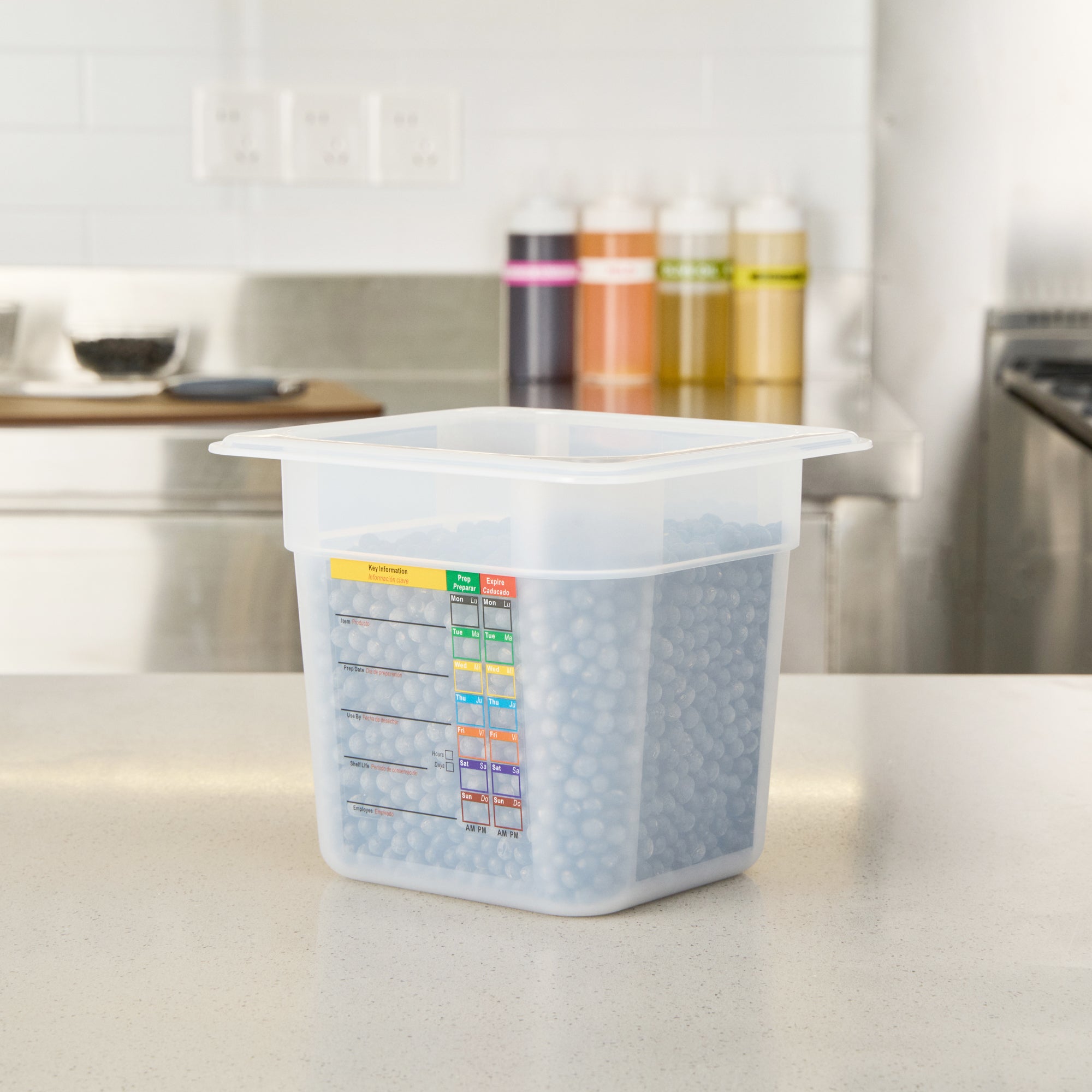 Met Lux Square White Polypropylene 1/6 Size Food Pan - 6" Deep, with Label - 6 3/4" x 6 1/4" x 6" - 10 count box