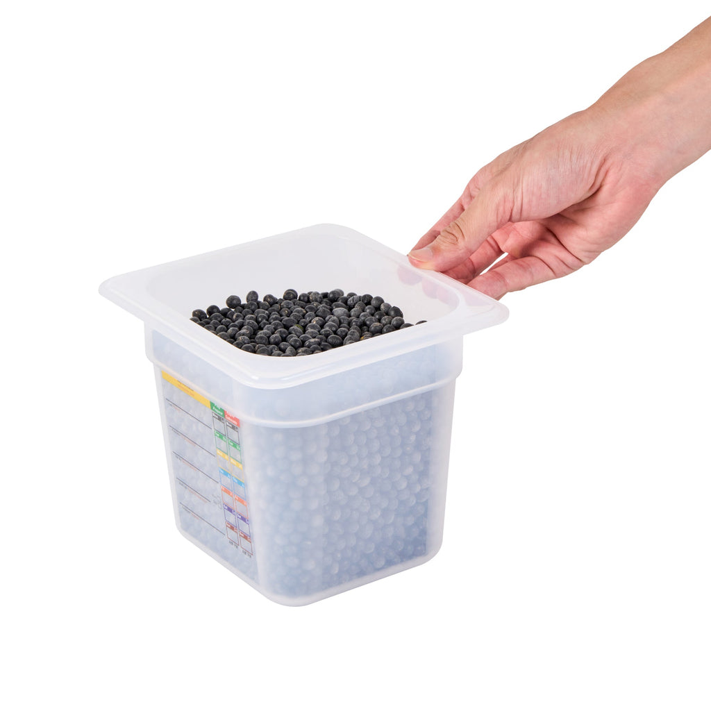 Met Lux Square White Polypropylene 1/6 Size Food Pan - 6" Deep, with Label - 6 3/4" x 6 1/4" x 6" - 10 count box