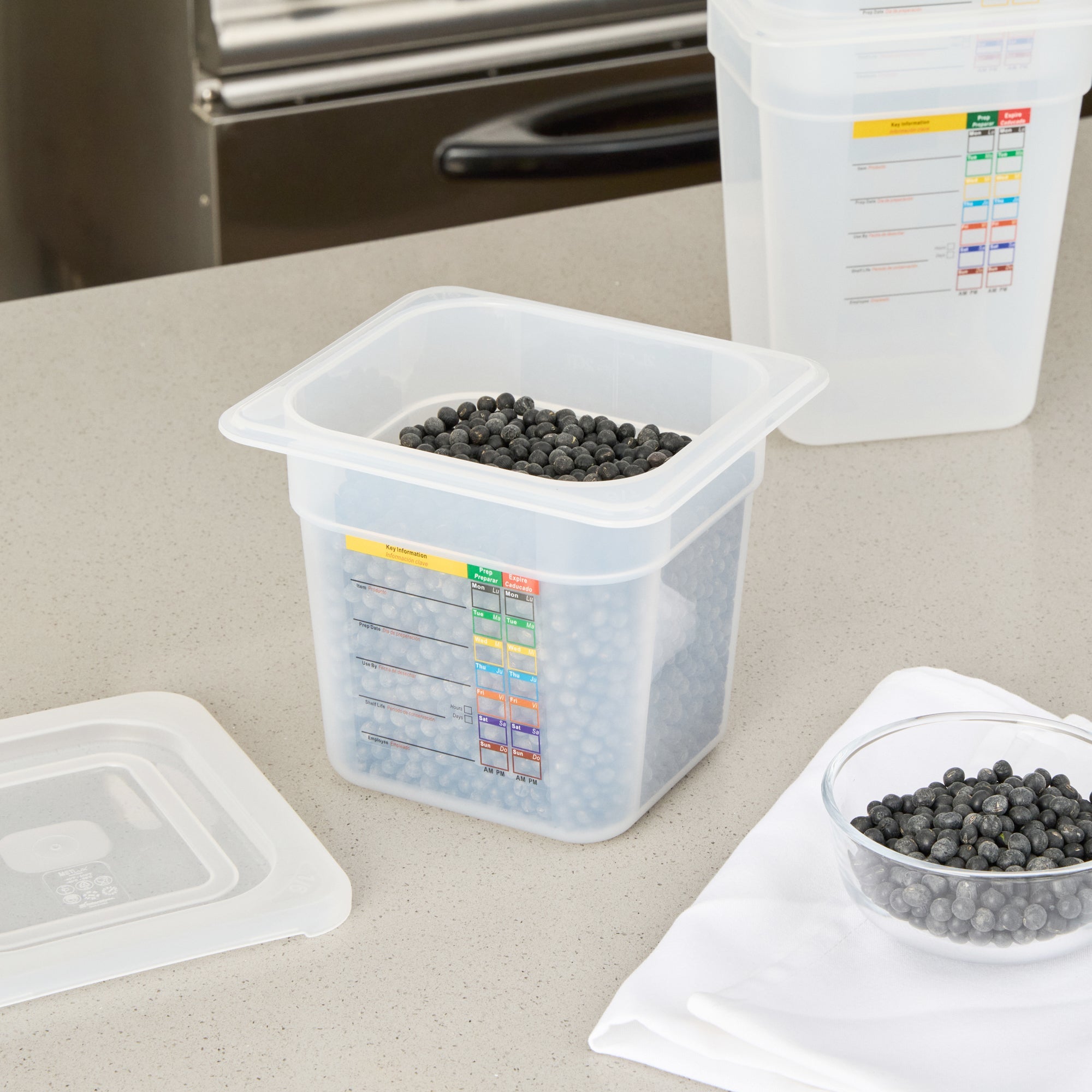 Met Lux Square White Polypropylene 1/6 Size Food Pan - 6" Deep, with Label - 6 3/4" x 6 1/4" x 6" - 10 count box