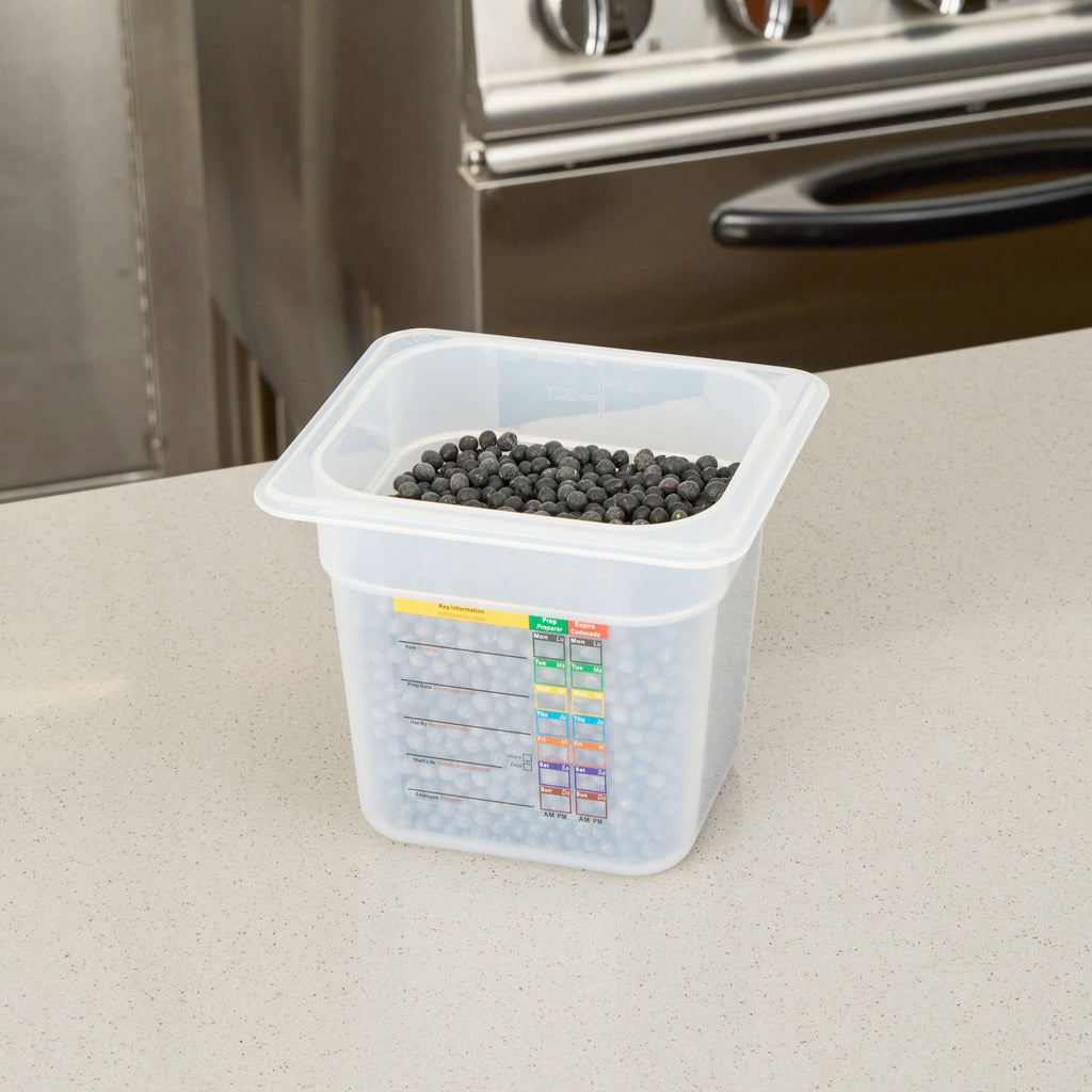 Met Lux Square White Polypropylene 1/6 Size Food Pan - 6" Deep, with Label - 6 3/4" x 6 1/4" x 6" - 10 count box