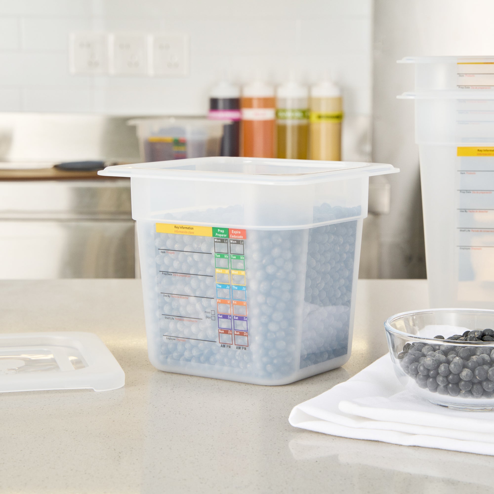 Met Lux Square White Polypropylene 1/6 Size Food Pan - 6" Deep, with Label - 6 3/4" x 6 1/4" x 6" - 10 count box