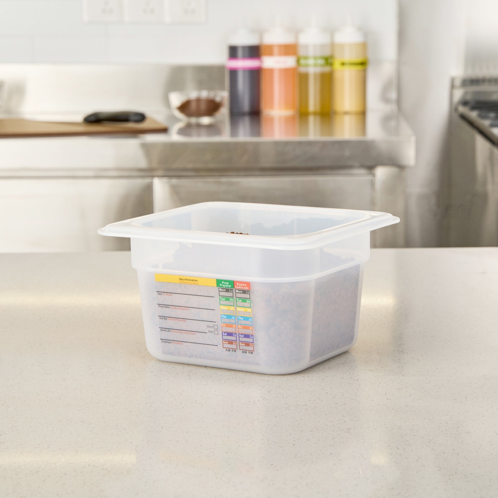 Met Lux Square White Polypropylene 1/6 Size Food Pan - 4" Deep, with Label - 6 3/4" x 6 1/4" x 4" - 10 count box
