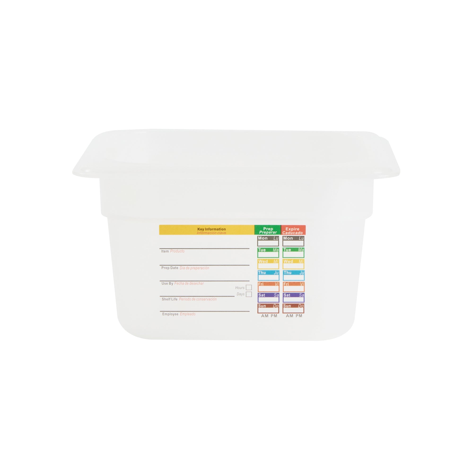 Met Lux Square White Polypropylene 1/6 Size Food Pan - 4" Deep, with Label - 6 3/4" x 6 1/4" x 4" - 10 count box
