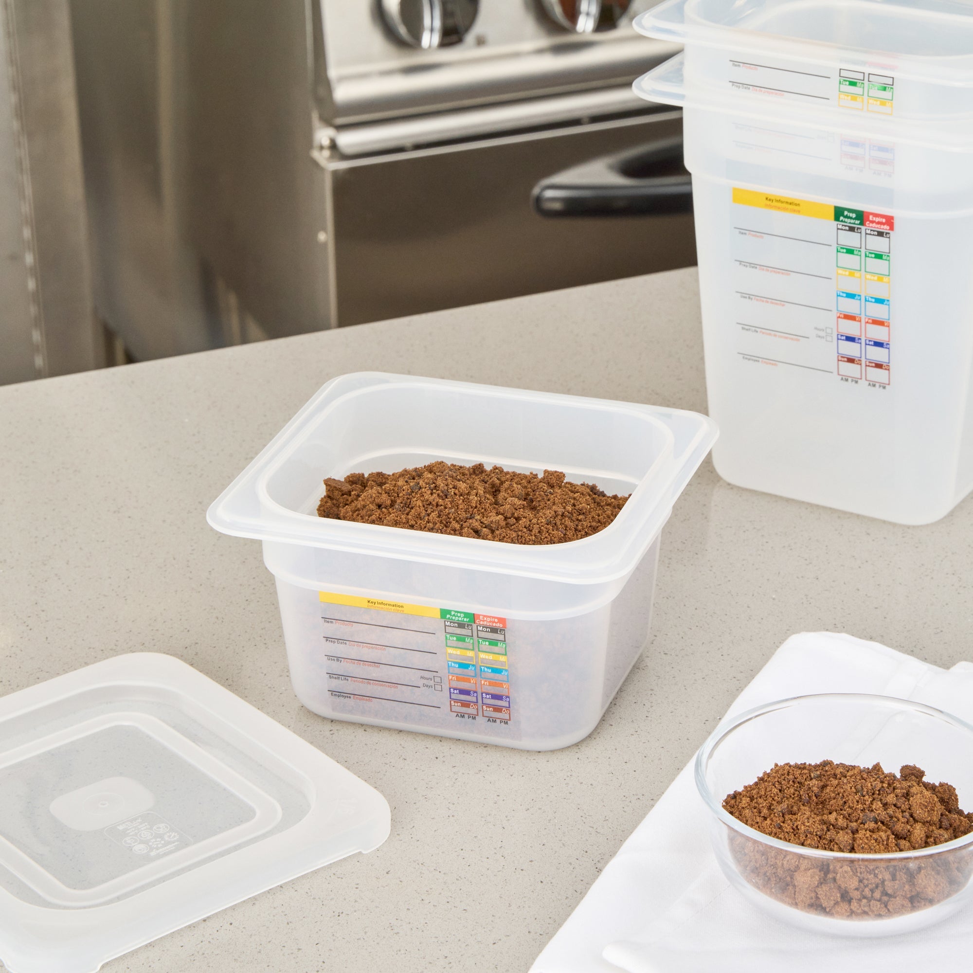Met Lux Square White Polypropylene 1/6 Size Food Pan - 4" Deep, with Label - 6 3/4" x 6 1/4" x 4" - 10 count box