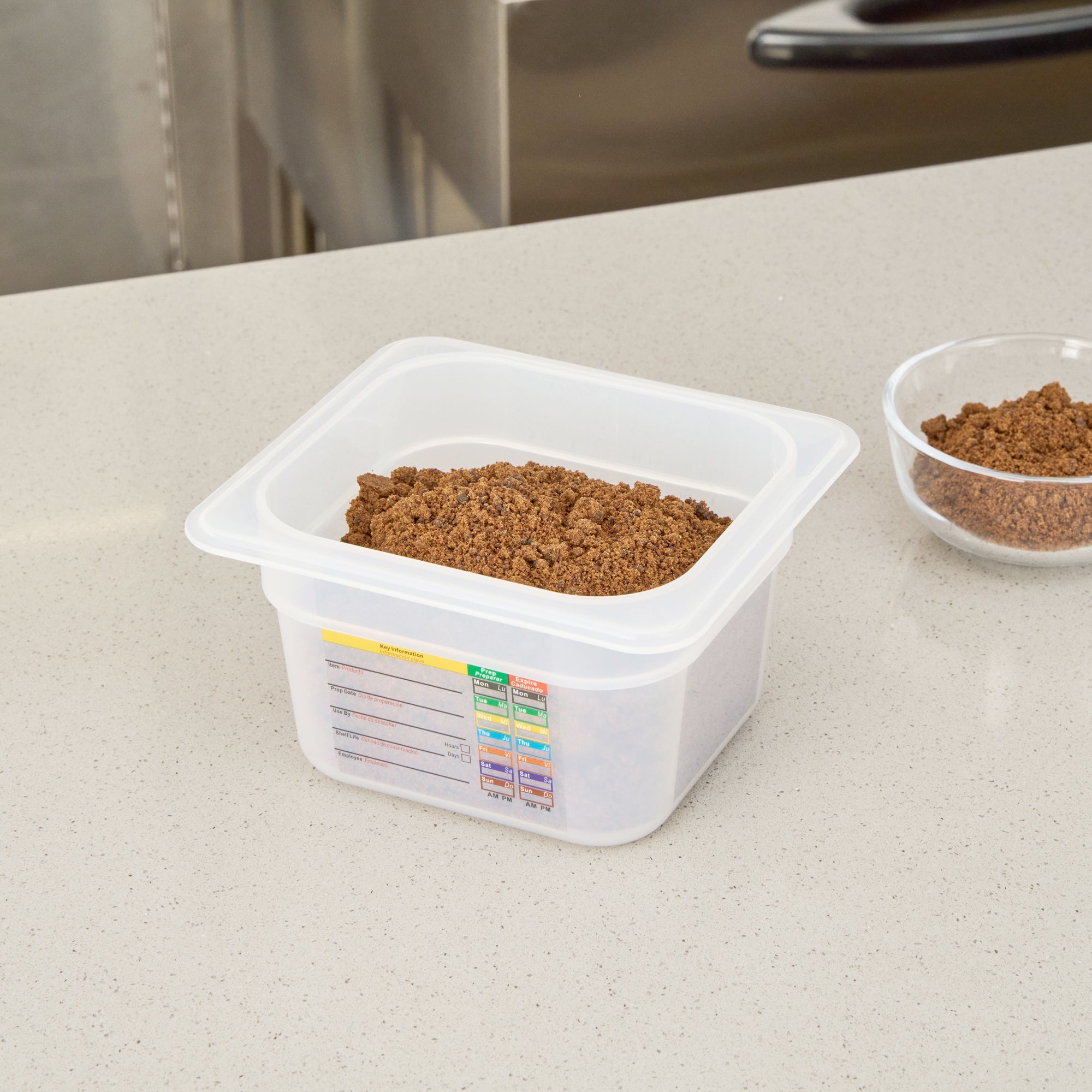 Met Lux Square White Polypropylene 1/6 Size Food Pan - 4" Deep, with Label - 6 3/4" x 6 1/4" x 4" - 10 count box