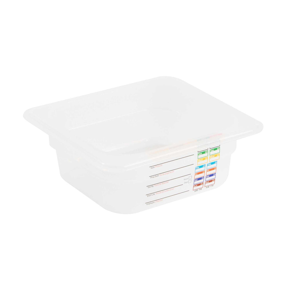Met Lux Square White Polypropylene 1/6 Size Food Pan - 2.5" Deep, with Label - 6 3/4" x 6 1/4" x 2 1/2" - 1 count box