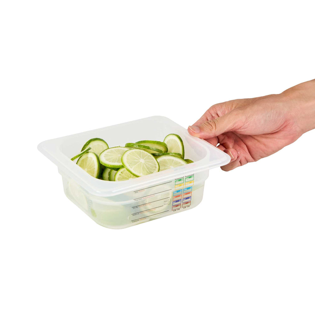 Met Lux Square White Polypropylene 1/6 Size Food Pan - 2.5" Deep, with Label - 6 3/4" x 6 1/4" x 2 1/2" - 1 count box