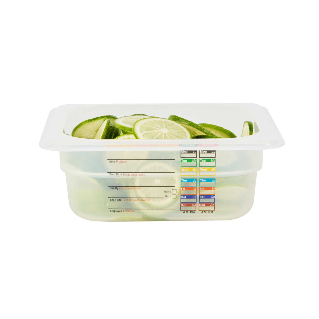 Met Lux Square White Polypropylene 1/6 Size Food Pan - 2.5" Deep, with Label - 6 3/4" x 6 1/4" x 2 1/2" - 1 count box