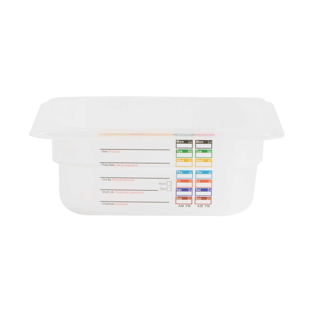 Met Lux Square White Polypropylene 1/6 Size Food Pan - 2.5" Deep, with Label - 6 3/4" x 6 1/4" x 2 1/2" - 1 count box