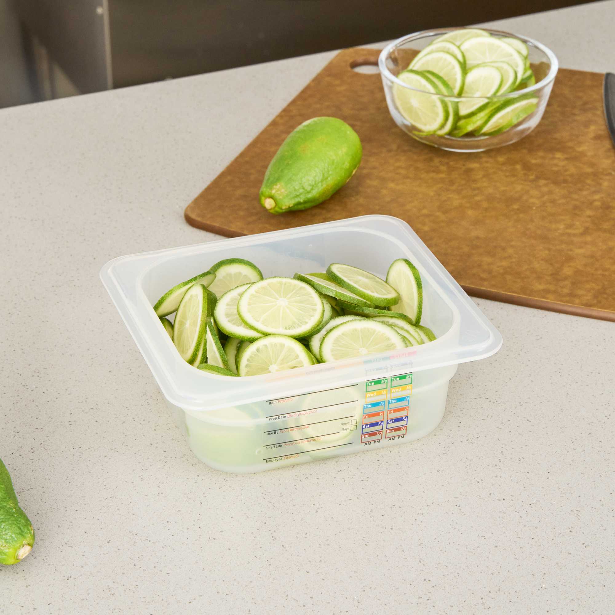 Met Lux Square White Polypropylene 1/6 Size Food Pan - 2.5" Deep, with Label - 6 3/4" x 6 1/4" x 2 1/2" - 1 count box