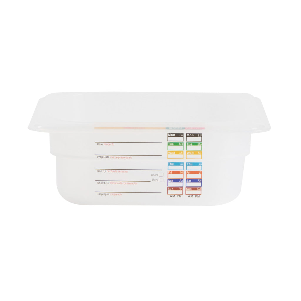 Met Lux Square White Polypropylene 1/6 Size Food Pan - 2.5" Deep, with Label - 6 3/4" x 6 1/4" x 2 1/2" - 10 count box