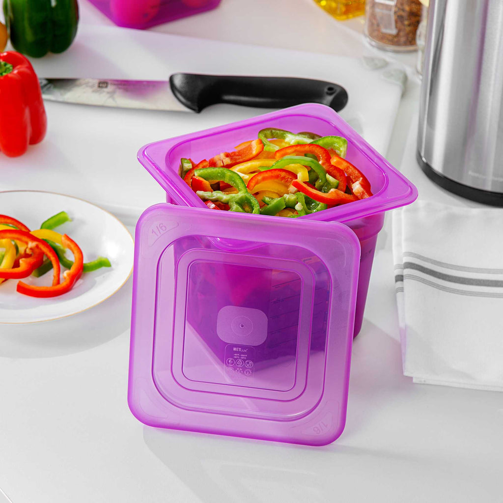 Met Lux Purple Allergen-Free Polypropylene Lid - Fits 1/6 Size Food Pan - 10 count box