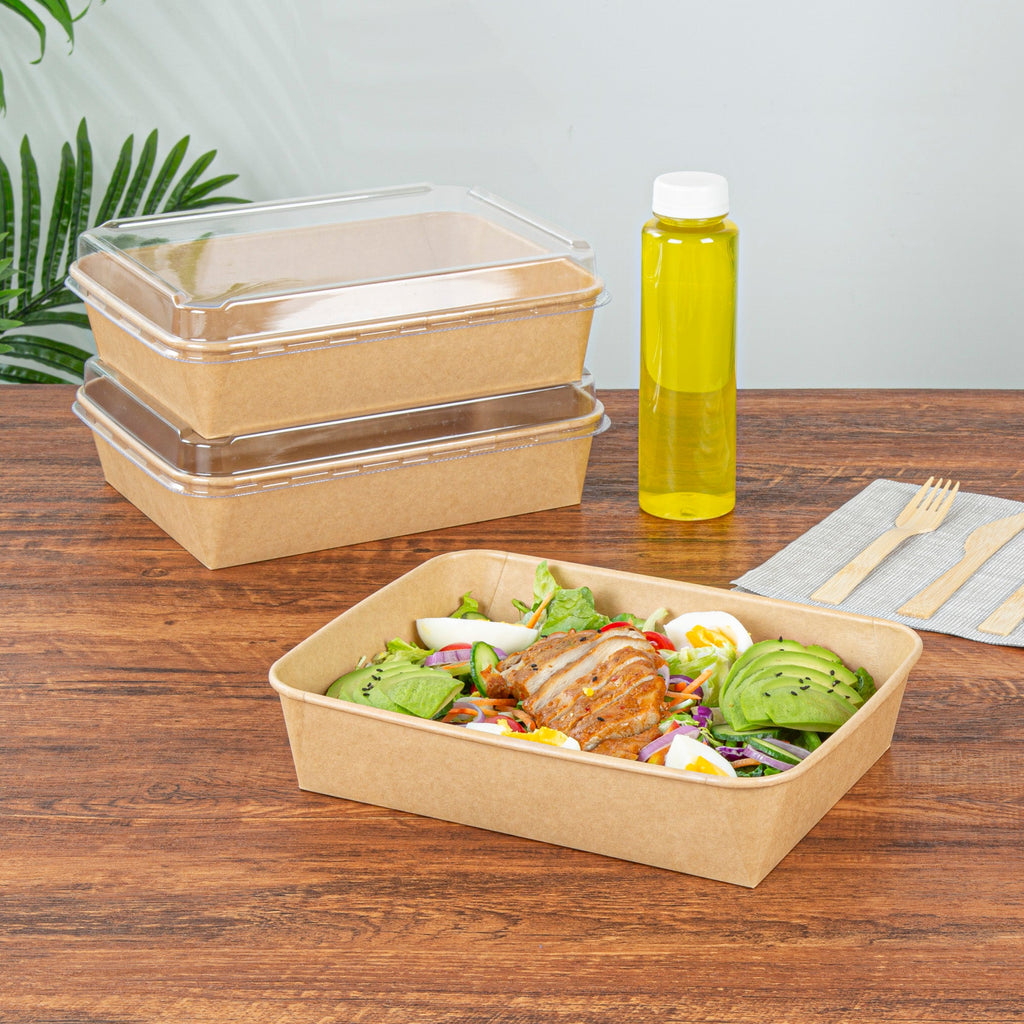 Bio Tek 78 oz Rectangle Kraft Paper Serving Container - 8 3/4" x 6 1/4" x 2 1/4" - 50 count box