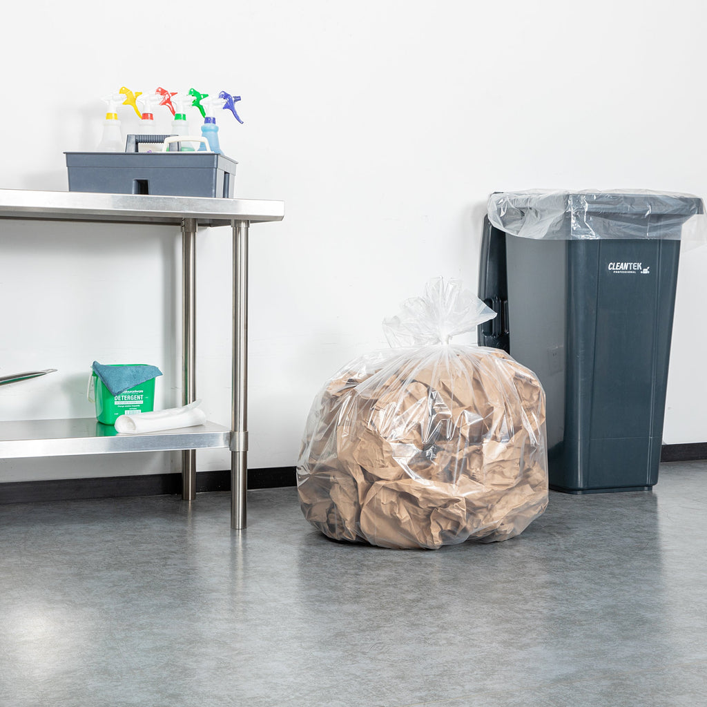 RW Clean 45 gal Clear Plastic Trash Can Liner - Light-Duty, 1 mil - 40" x 46" - 100 count box