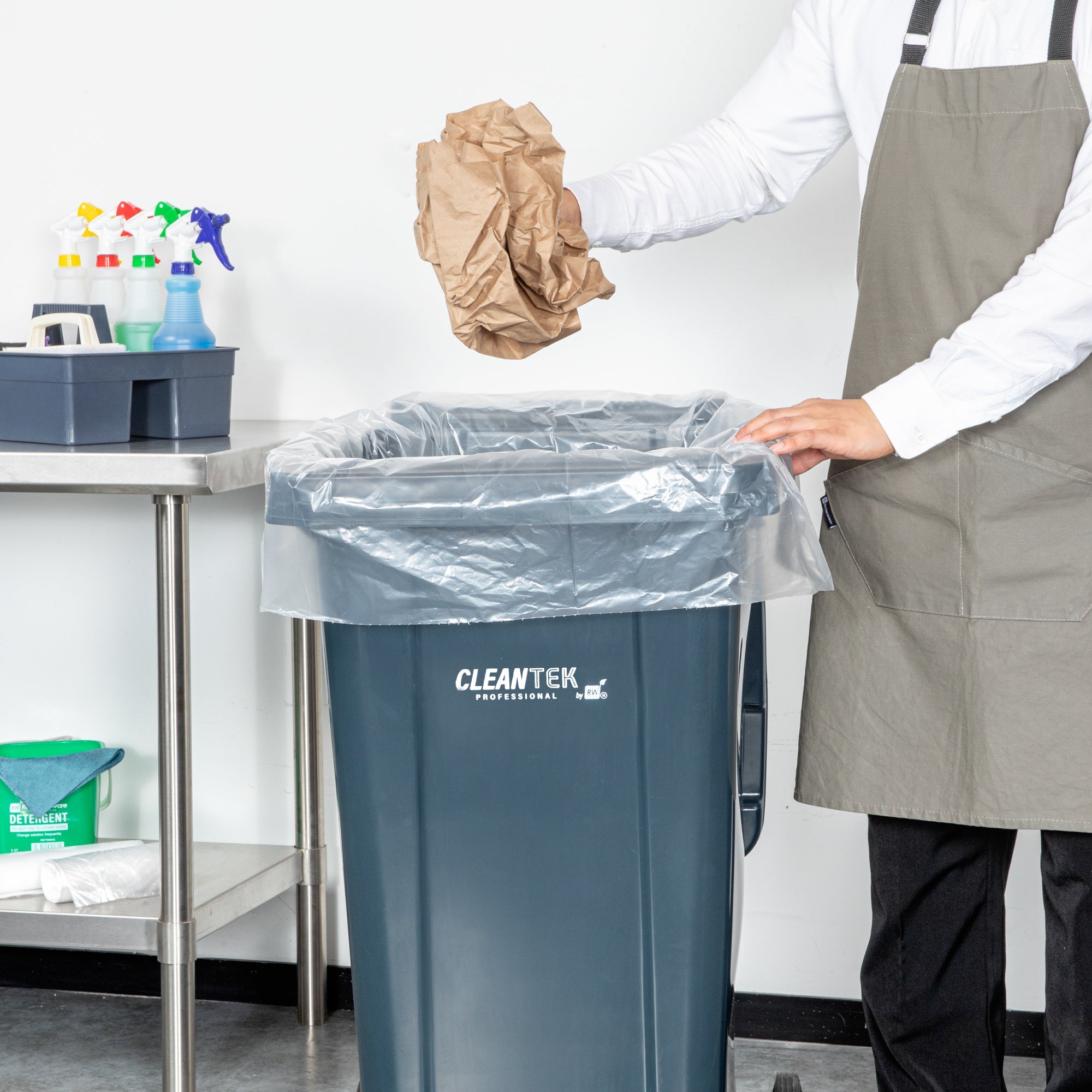 RW Clean 45 gal Clear Plastic Trash Can Liner - Light-Duty, 1 mil - 40" x 46" - 100 count box