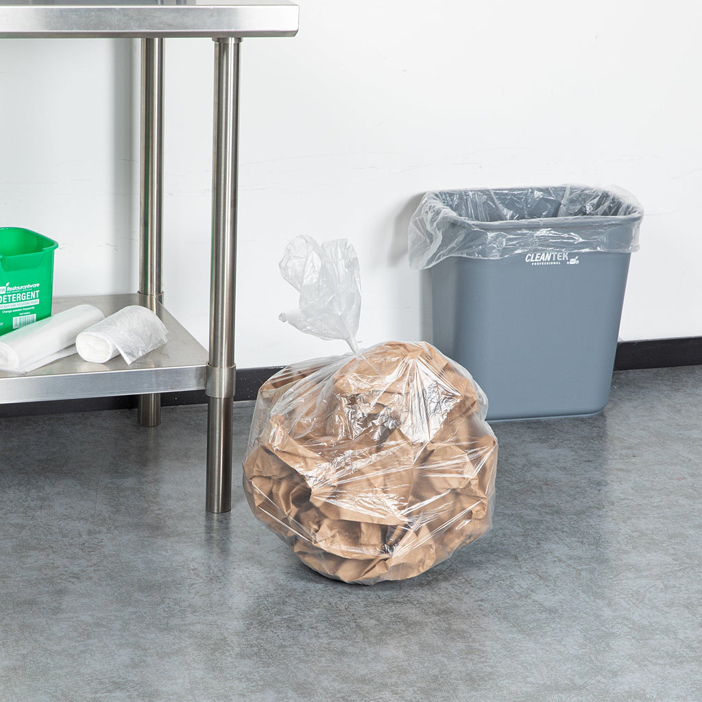 RW Clean 13 gal Clear Plastic Trash Can Liner - Light-Duty, 6 micron - 24" x 33" - 1000 count box