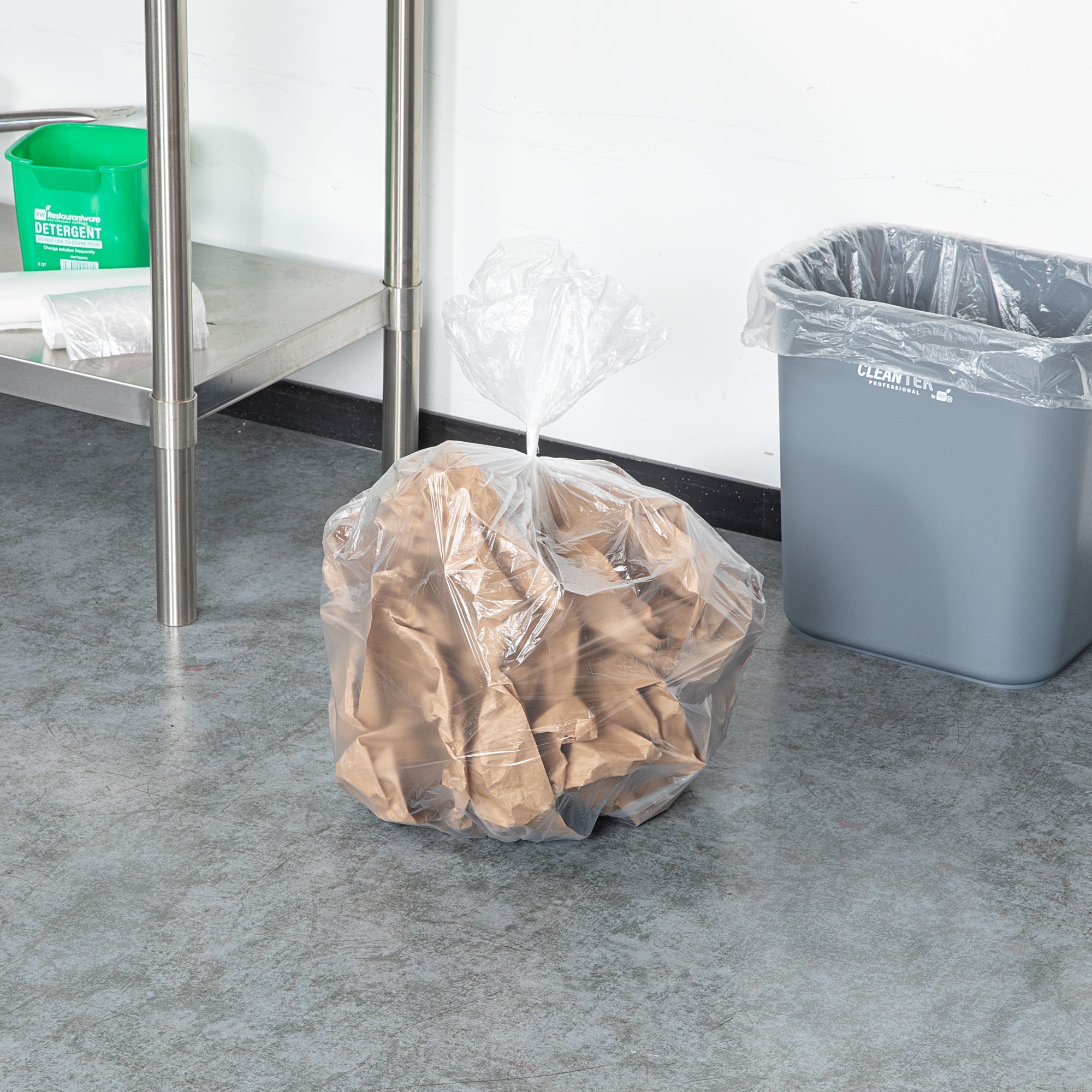 RW Clean 13 gal Clear Plastic Trash Can Liner - Light-Duty, 6 micron - 24" x 33" - 1000 count box