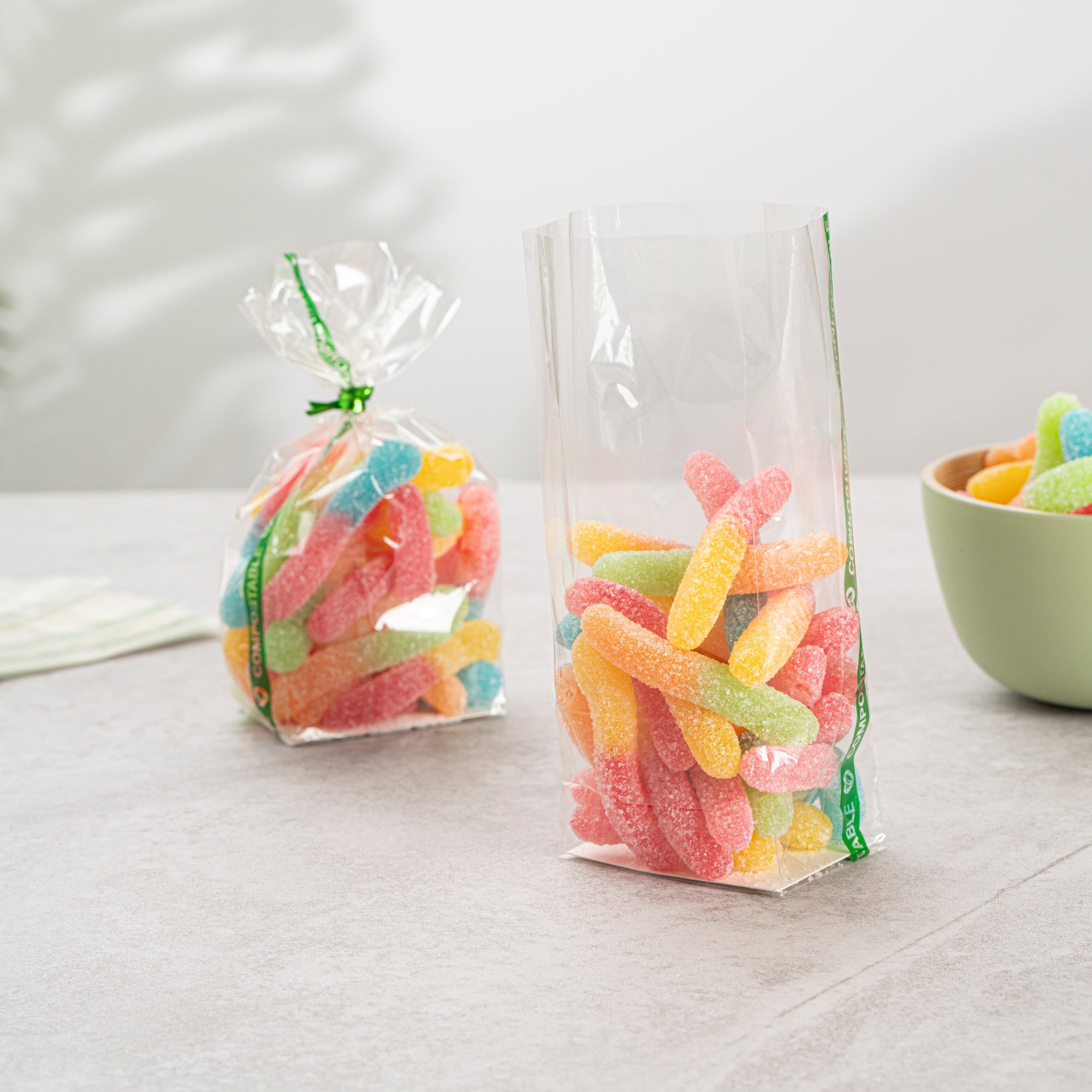 Basic Nature Clear Plastic Gusset Bag - Compostable, Paper Insert, Heat Sealable - 2" x 1 1/2" x 5" - 100 count box