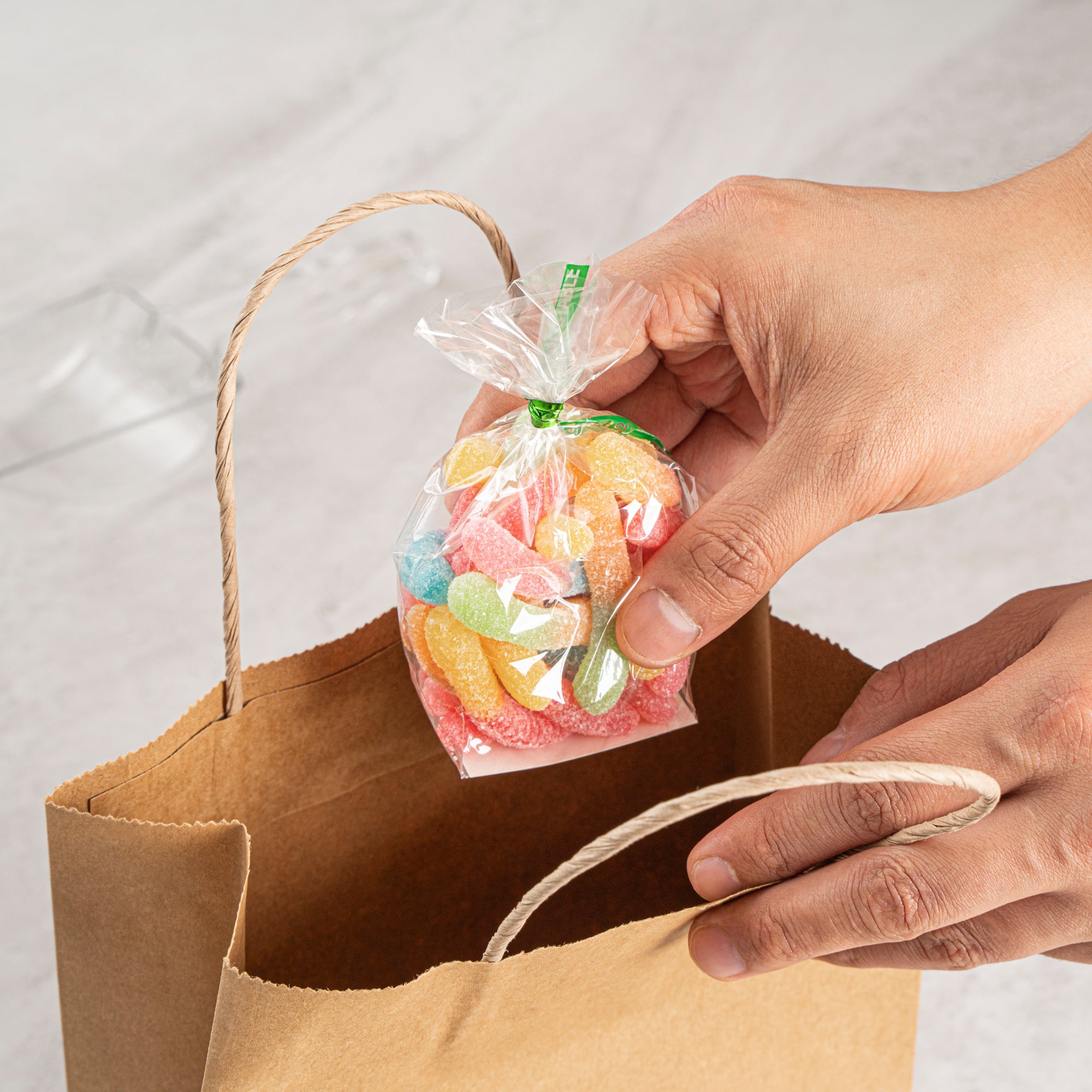 Basic Nature Clear Plastic Gusset Bag - Compostable, Paper Insert, Heat Sealable - 2" x 1 1/2" x 5" - 100 count box