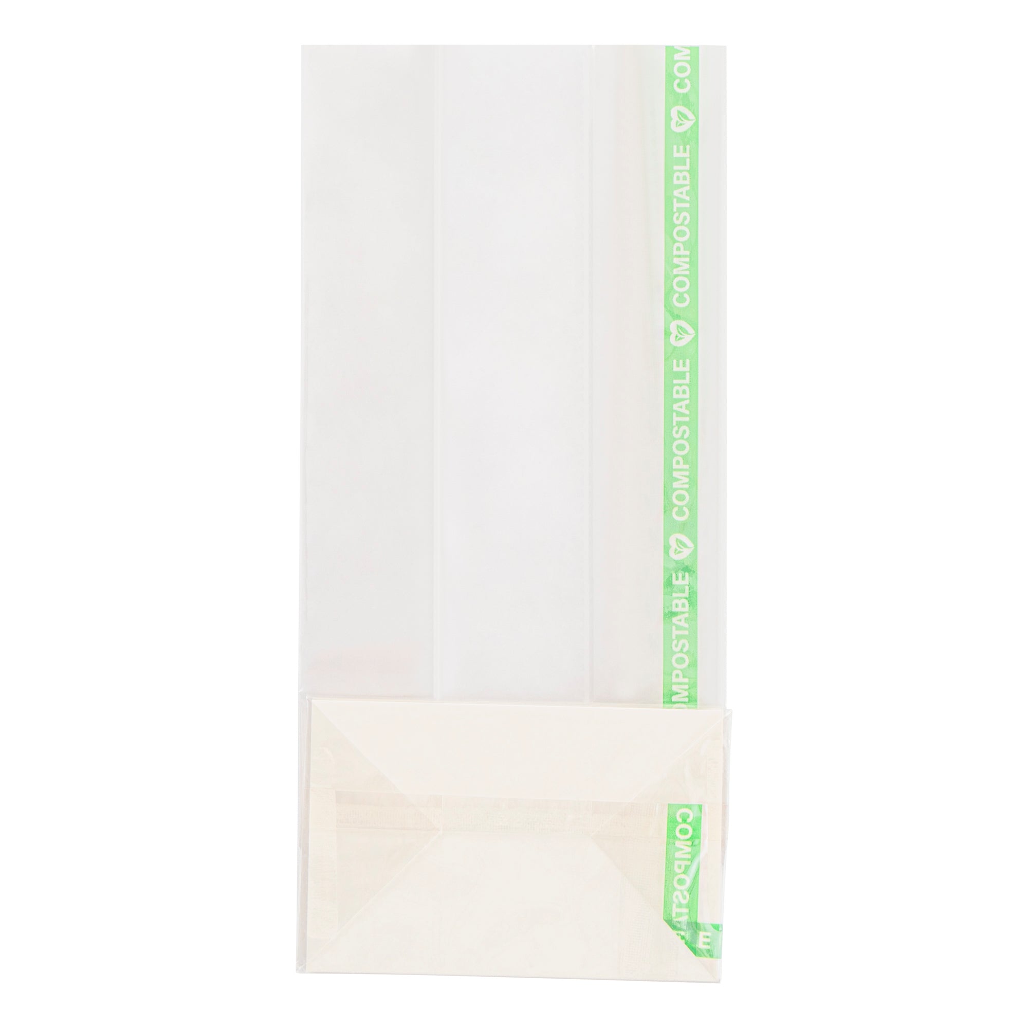 Basic Nature Clear Plastic Gusset Bag - Compostable, Paper Insert, Heat Sealable - 3" x 2" x 6 1/2" - 100 count box