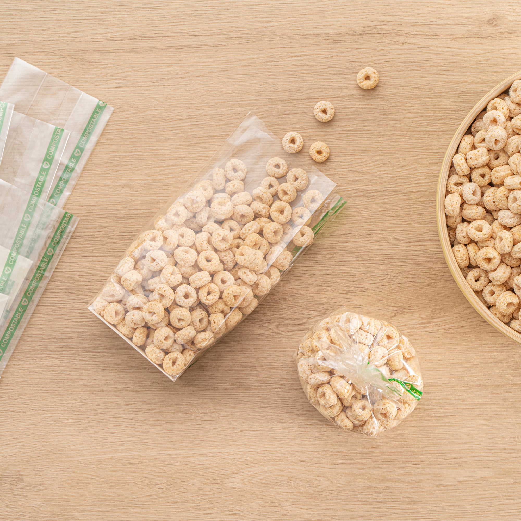 Basic Nature Clear Plastic Gusset Bag - Compostable, Paper Insert, Heat Sealable - 3" x 2" x 6 1/2" - 100 count box