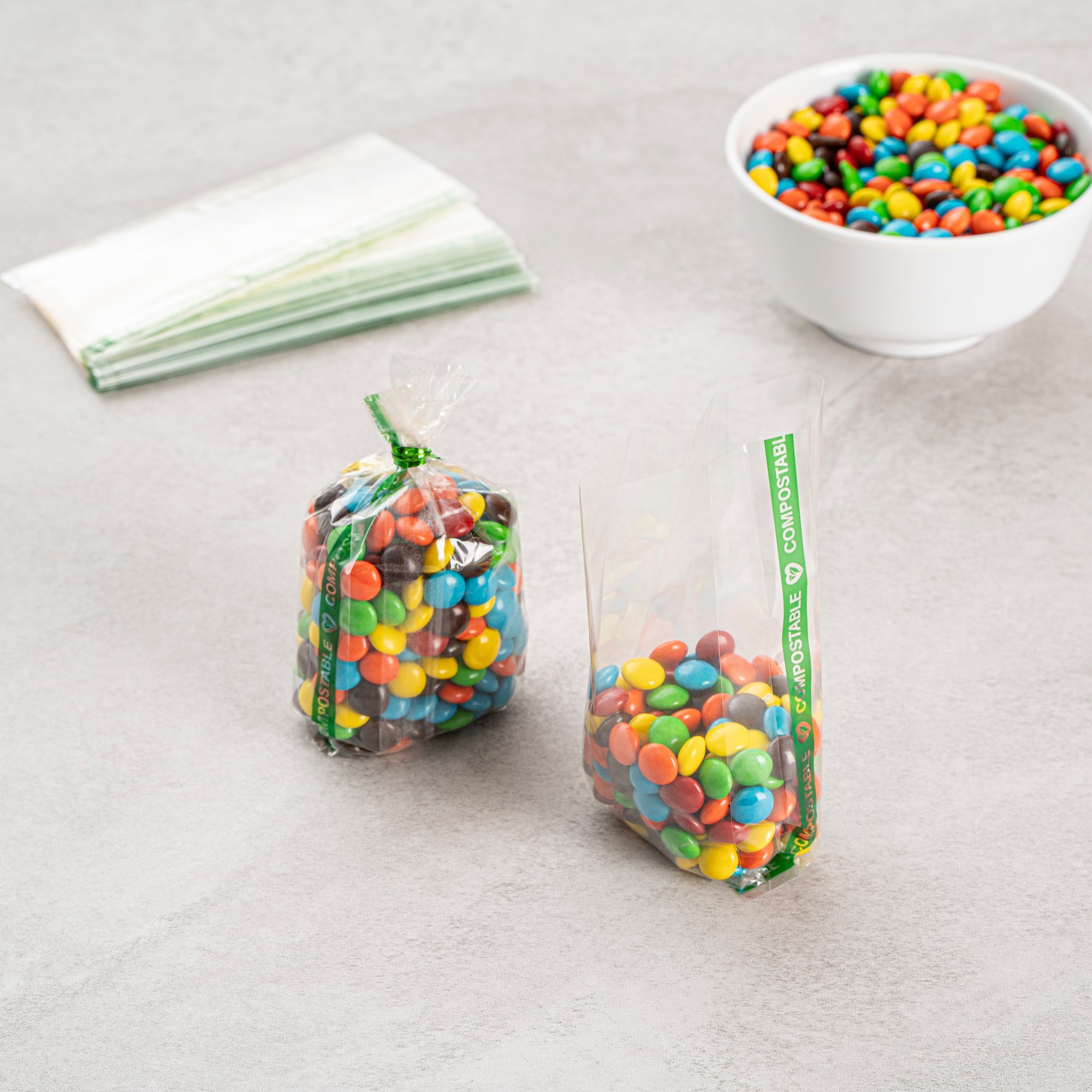 Basic Nature Clear Plastic Gusset Bag - Compostable, High Clarity, Heat Sealable - 2" x 1" x 5" - 100 count box