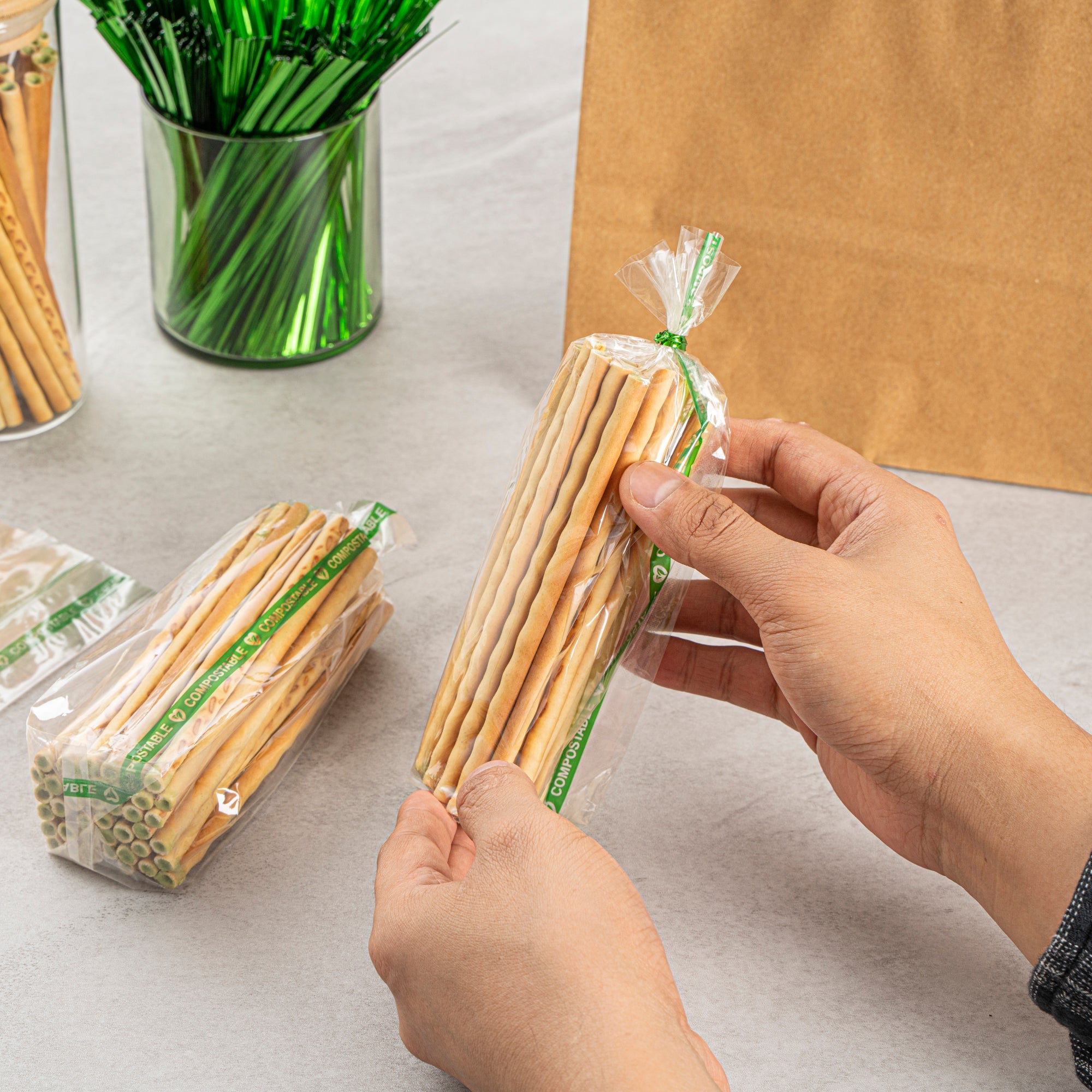 Basic Nature Clear Plastic Gusset Bag - Compostable, High Clarity, Heat Sealable - 2" x 2" x 8 1/4" - 100 count box