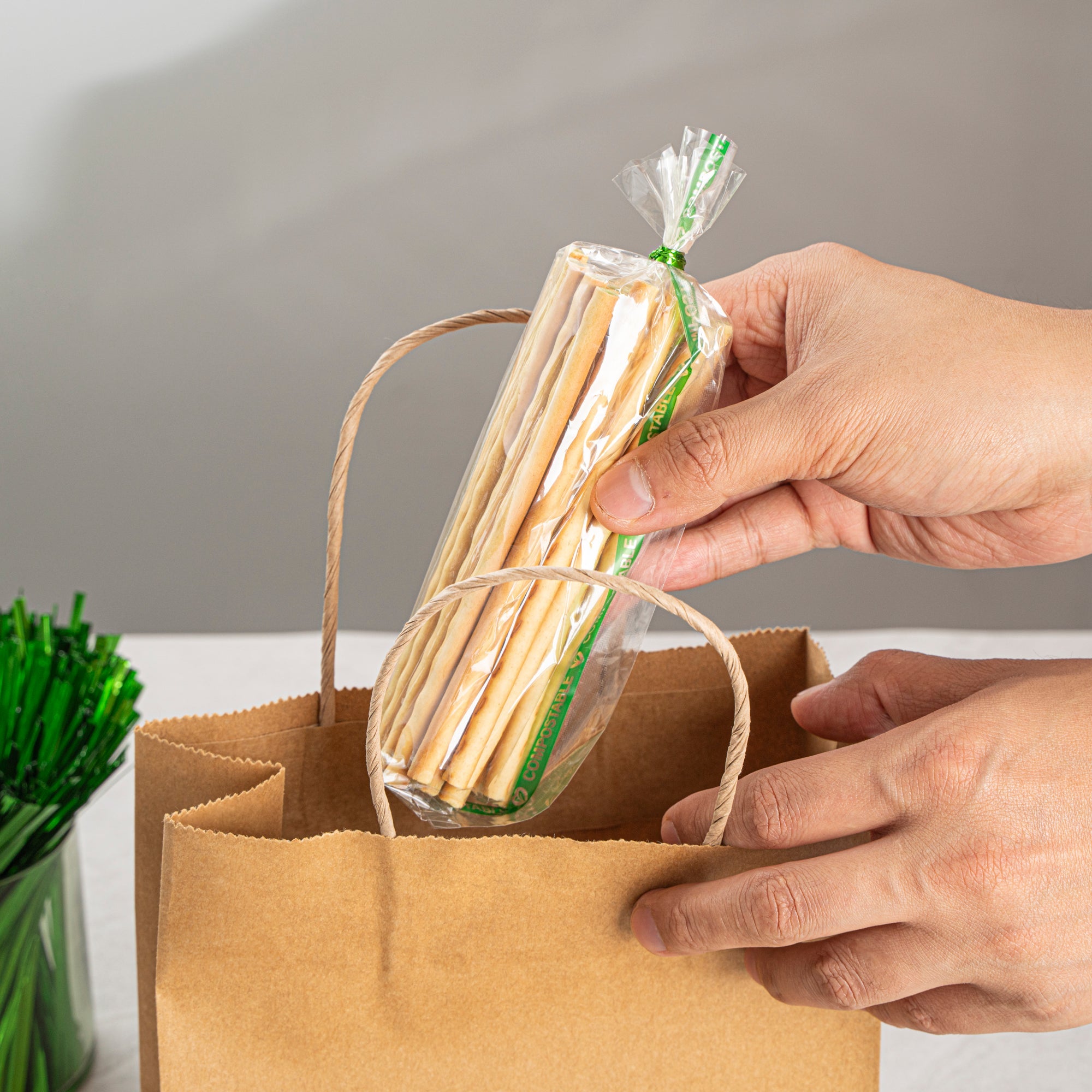 Basic Nature Clear Plastic Gusset Bag - Compostable, High Clarity, Heat Sealable - 2" x 2" x 8 1/4" - 100 count box