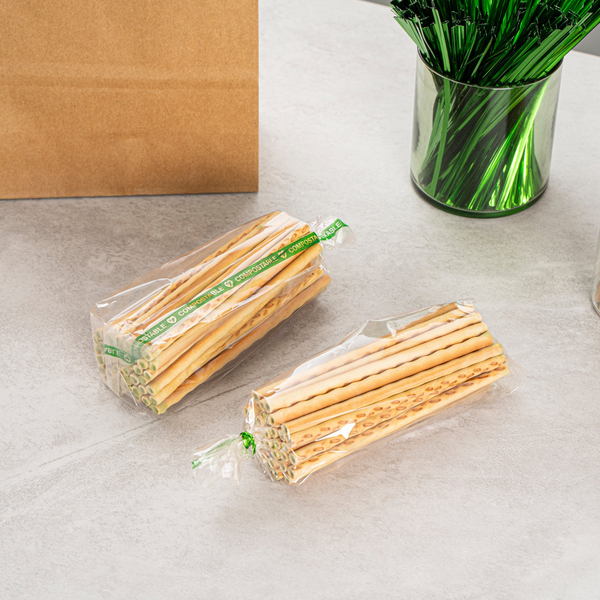 Basic Nature Clear Plastic Gusset Bag - Compostable, High Clarity, Heat Sealable - 2" x 2" x 8 1/4" - 100 count box