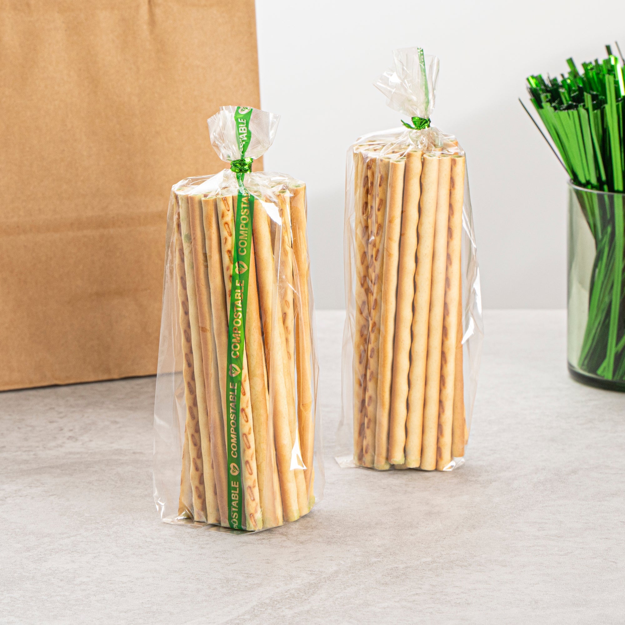 Basic Nature Clear Plastic Gusset Bag - Compostable, High Clarity, Heat Sealable - 2" x 2" x 8 1/4" - 100 count box