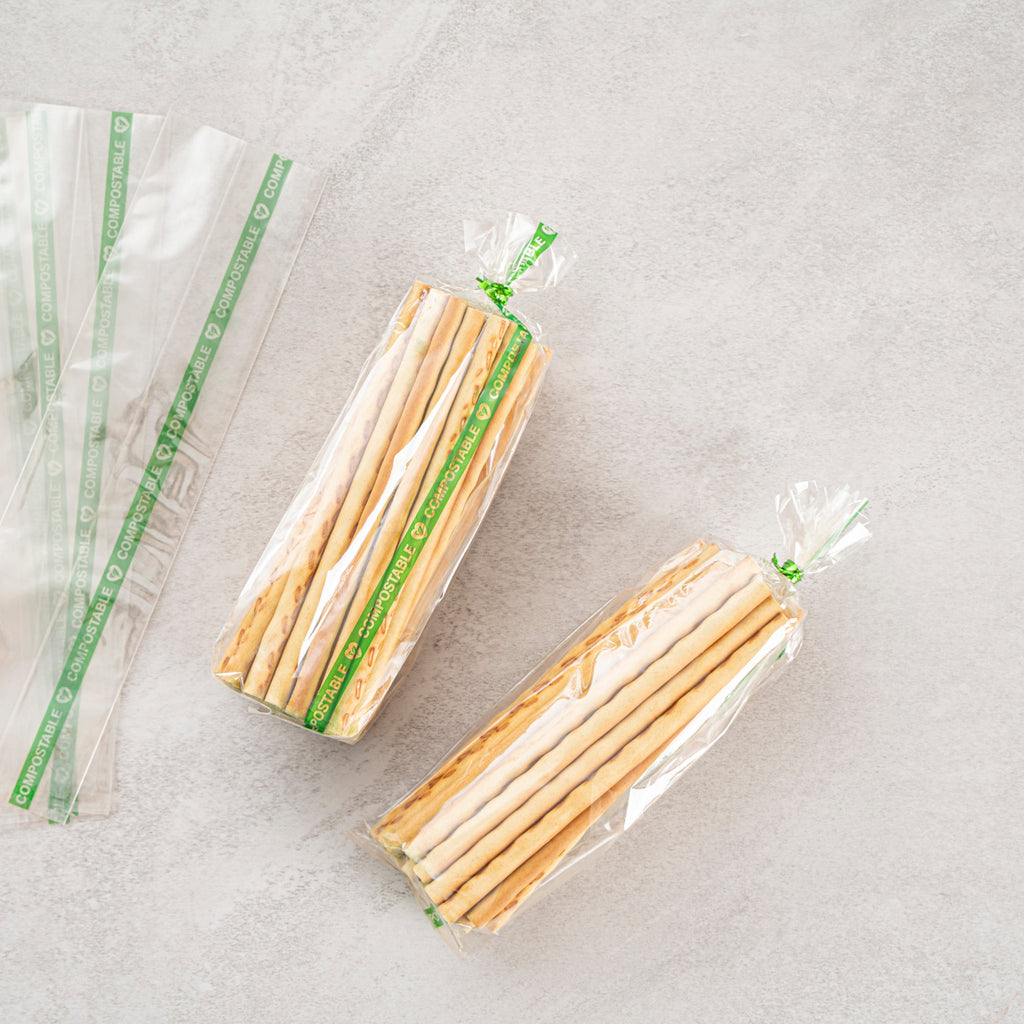 Basic Nature Clear Plastic Gusset Bag - Compostable, High Clarity, Heat Sealable - 2" x 2" x 8 1/4" - 100 count box