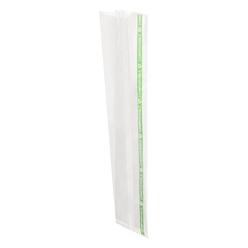 Basic Nature Clear Plastic Gusset Bag - Compostable, High Clarity, Heat Sealable - 2 1/2" x 2" x 9 3/4" - 100 count box