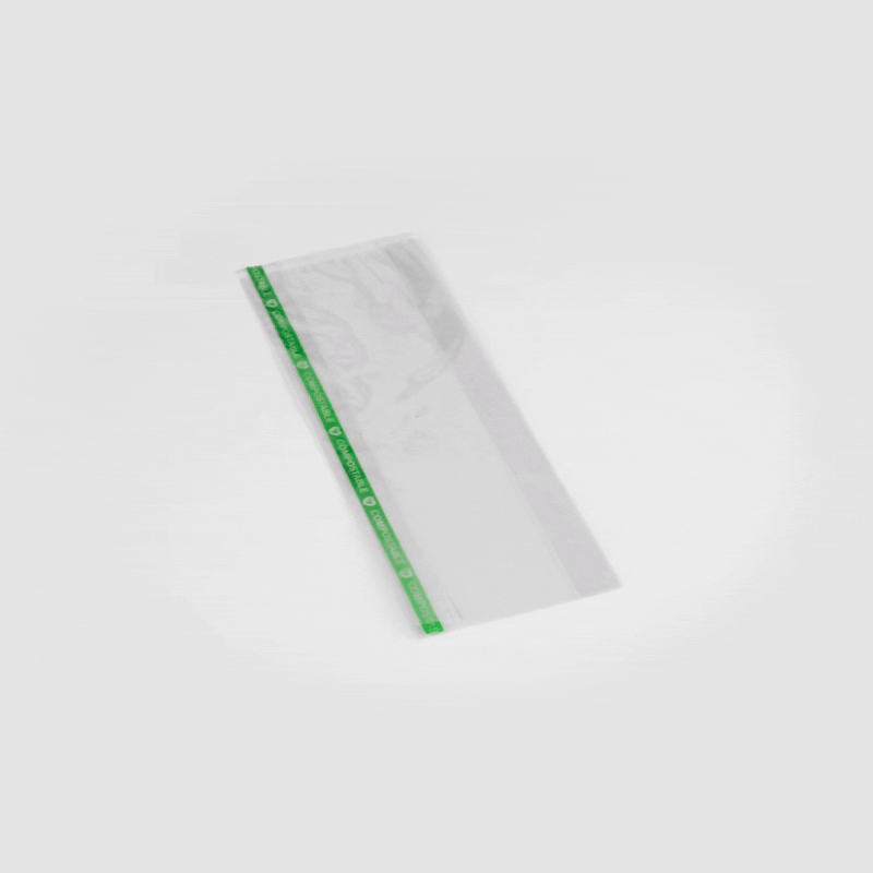 Basic Nature Clear Plastic Gusset Bag - Compostable, High Clarity, Heat Sealable - 3" x 1 1/4" x 8 1/4" - 100 count box