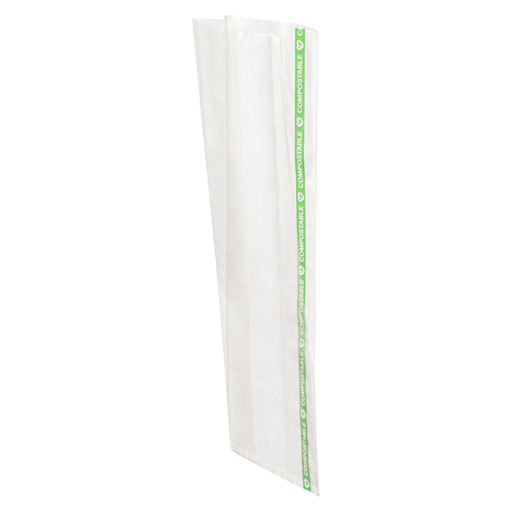 Basic Nature Clear Plastic Gusset Bag - Compostable, High Clarity, Heat Sealable - 3 1/2" x 2 1/4" x 9 3/4" - 100 count box