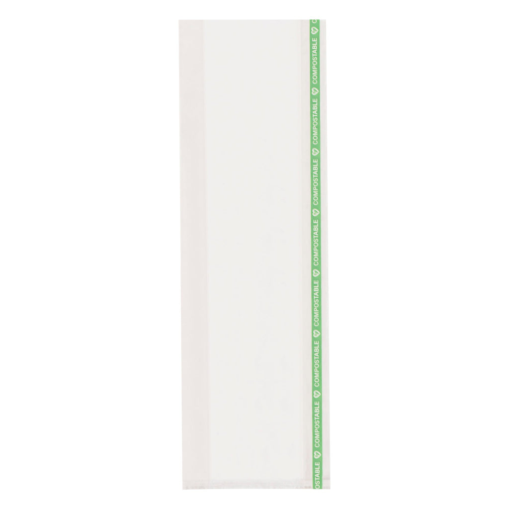 Basic Nature Clear Plastic Gusset Bag - Compostable, High Clarity, Heat Sealable - 3 3/4" x 1 1/4" x 12" - 100 count box
