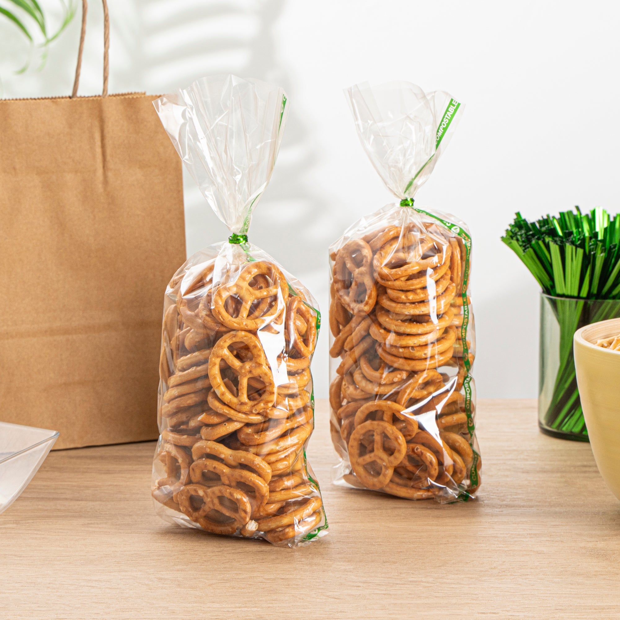 Basic Nature Clear Plastic Gusset Bag - Compostable, High Clarity, Heat Sealable - 3 3/4" x 1 1/4" x 12" - 100 count box