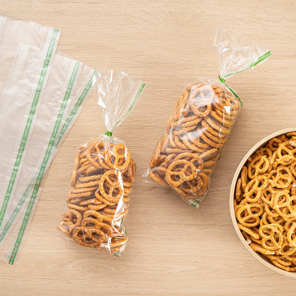 Basic Nature Clear Plastic Gusset Bag - Compostable, High Clarity, Heat Sealable - 3 3/4" x 1 1/4" x 12" - 100 count box