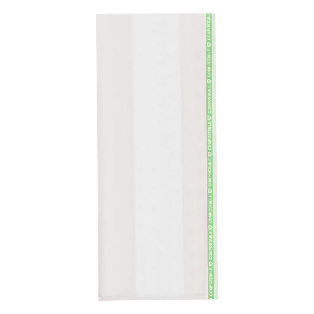 Basic Nature Clear Plastic Gusset Bag - Compostable, High Clarity, Heat Sealable - 5" x 3" x 12" - 100 count box