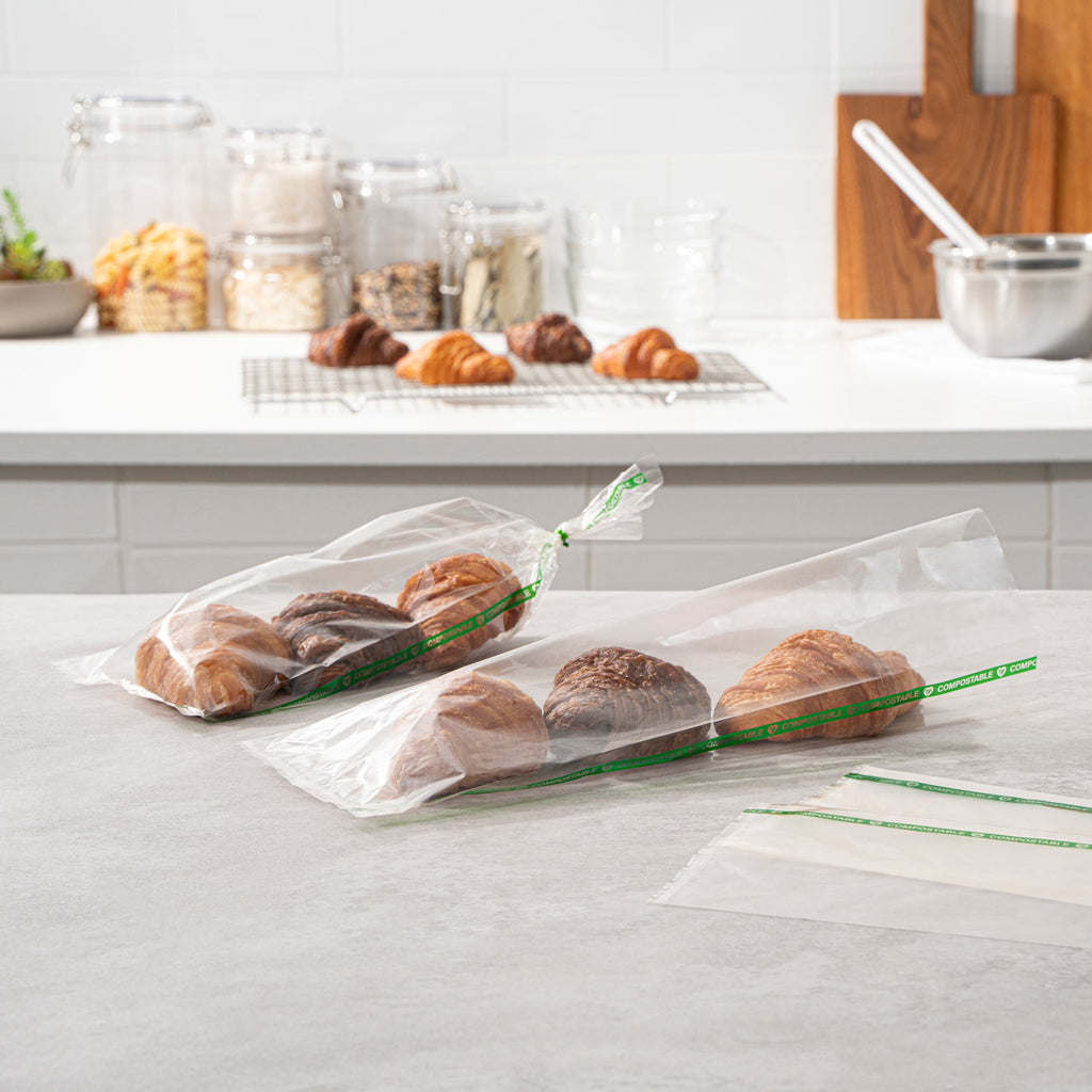 Basic Nature Clear Plastic Bag - No Flap, Home Compostable, High Clarity, Heat Sealable - 13" x 5" - 100 count box