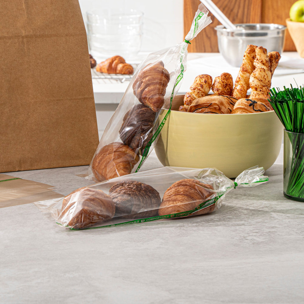 Basic Nature Clear Plastic Bag - No Flap, Home Compostable, High Clarity, Heat Sealable - 13" x 5" - 100 count box