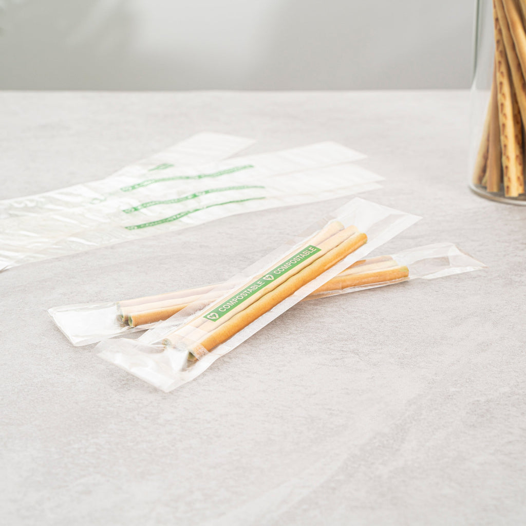 Basic Nature Clear Plastic Bag - with Flap, Home Compostable, High Clarity, Heat Sealable - 8" x 1" - 100 count box