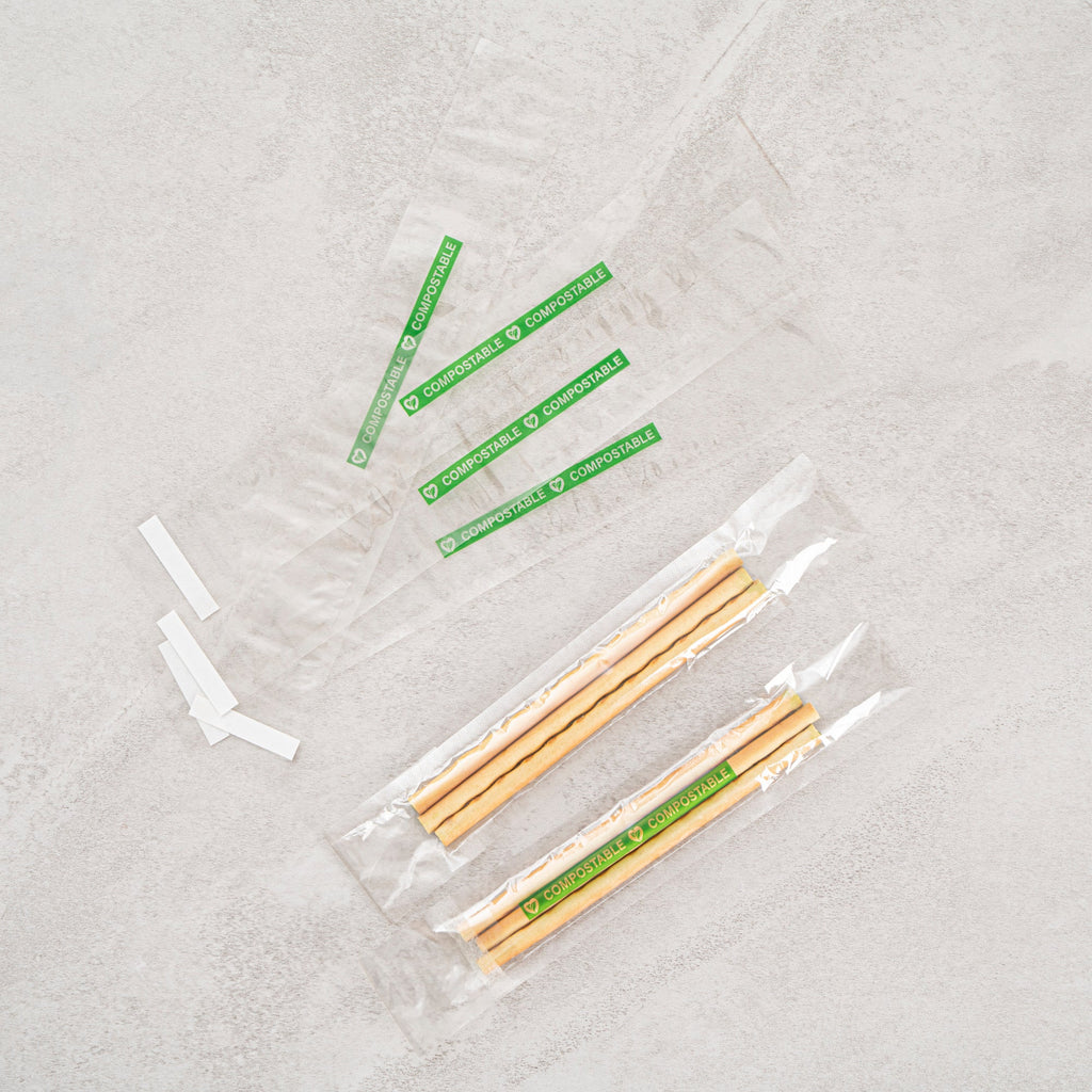 Basic Nature Clear Plastic Bag - with Flap, Home Compostable, High Clarity, Heat Sealable - 8" x 1" - 100 count box