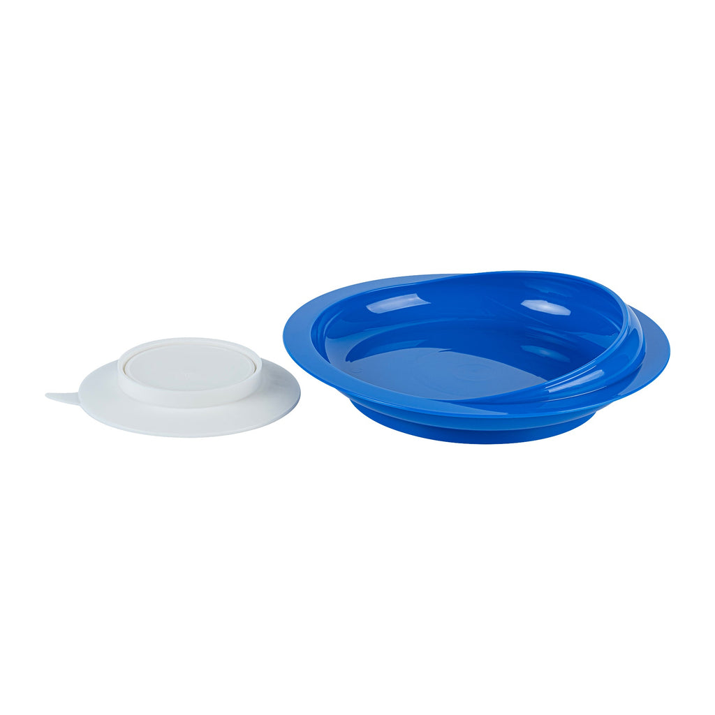 Adapt Tek Round Blue Plastic Scoop Plate - Spillproof, with Suction Base - 9" x 9" x 2 1/4" - 1 count box