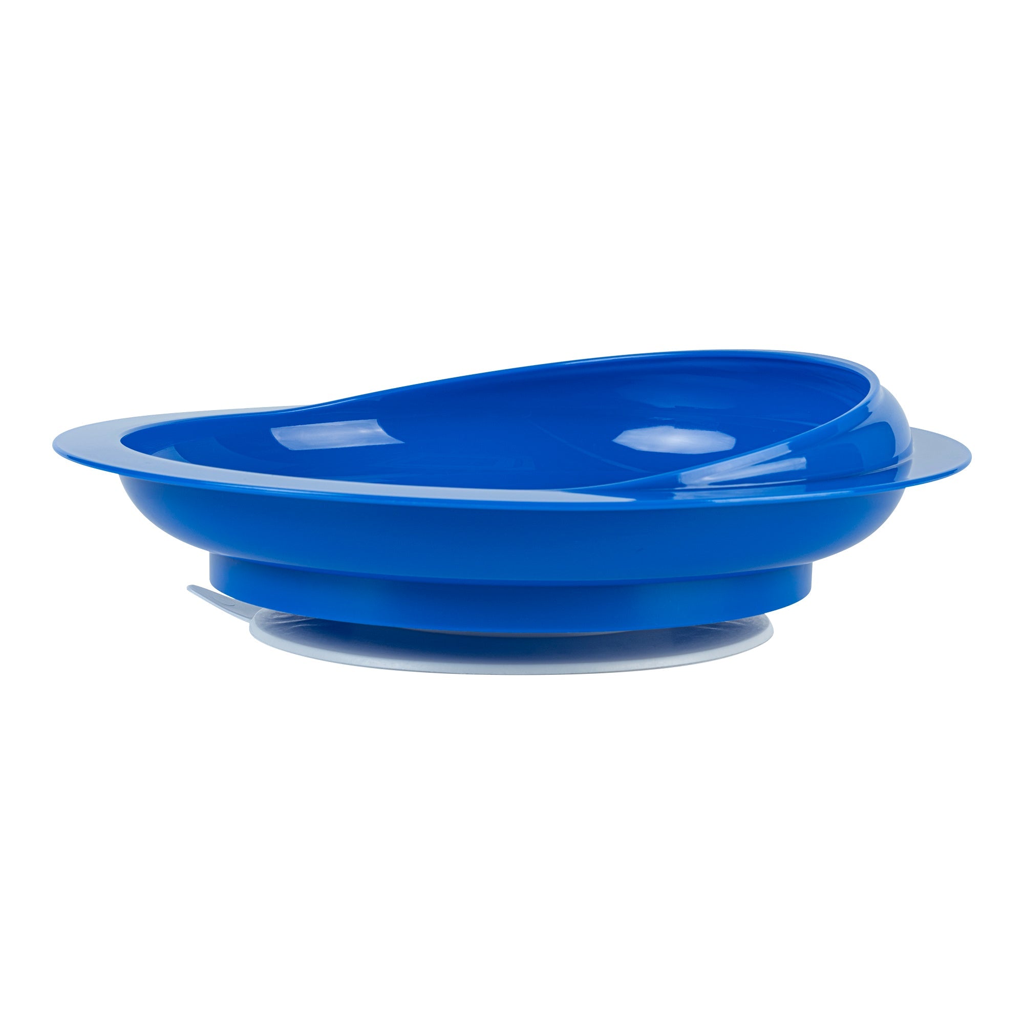 Adapt Tek Round Blue Plastic Scoop Plate - Spillproof, with Suction Base - 9" x 9" x 2 1/4" - 20 count box