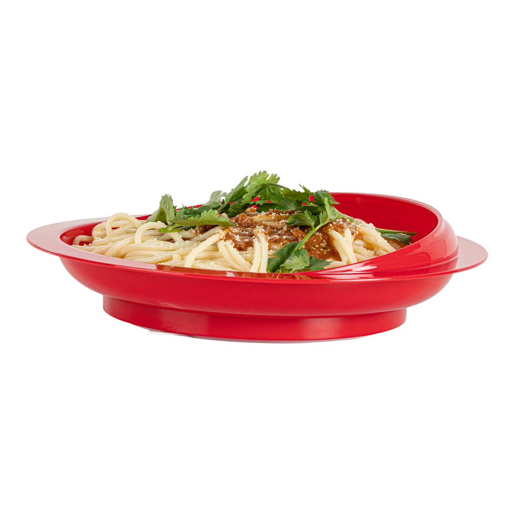 Adapt Tek Round Red Plastic Scoop Plate - Spillproof, with Suction Base - 9" x 9" x 2 1/4" - 1 count box