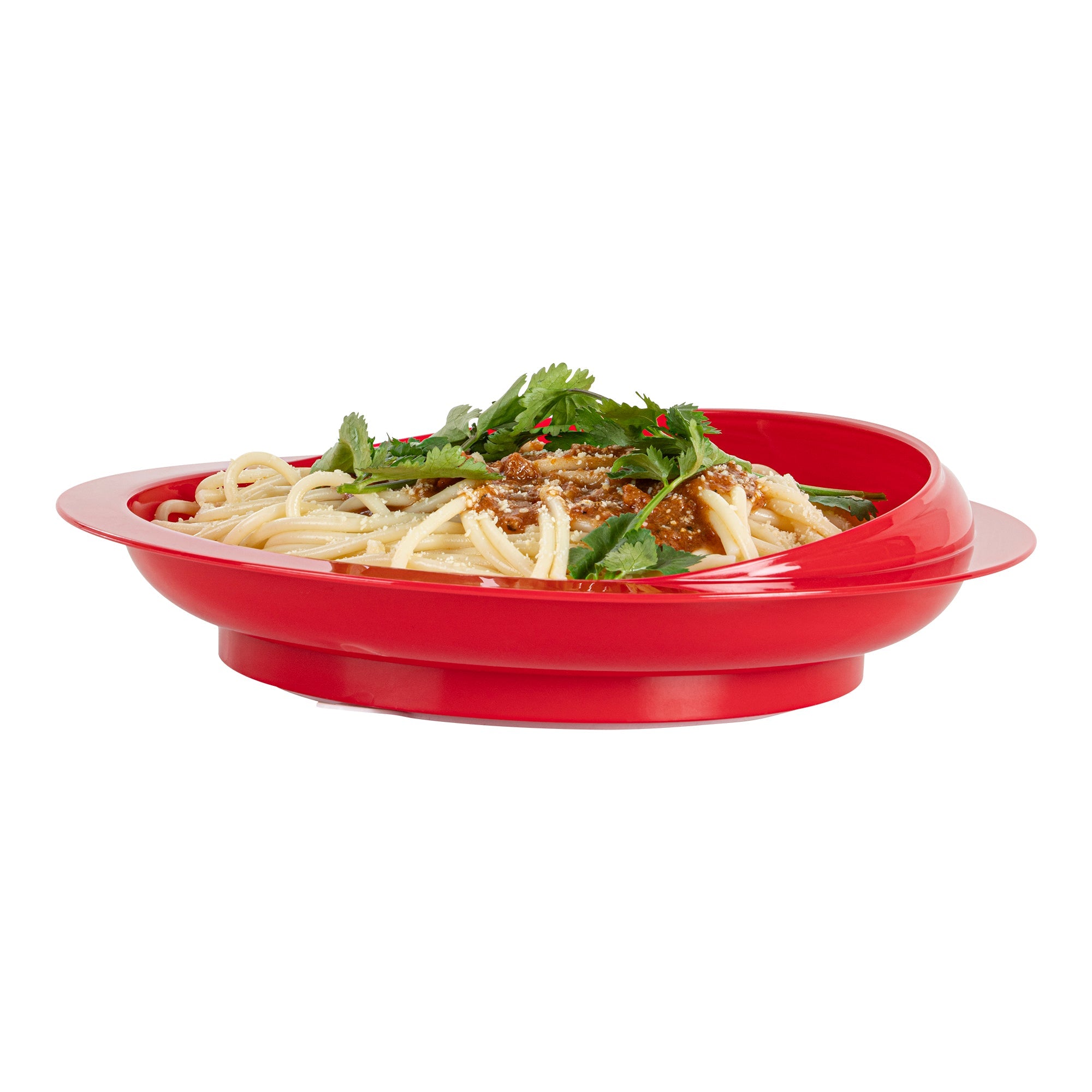 Adapt Tek Round Red Plastic Scoop Plate - Spillproof, with Suction Base - 9" x 9" x 2 1/4" - 1 count box