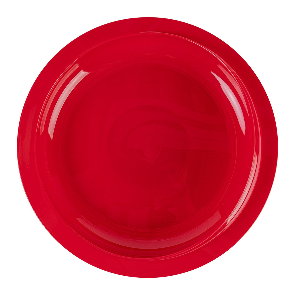 Adapt Tek Round Red Plastic Scoop Plate - Spillproof, with Suction Base - 9" x 9" x 2 1/4" - 1 count box