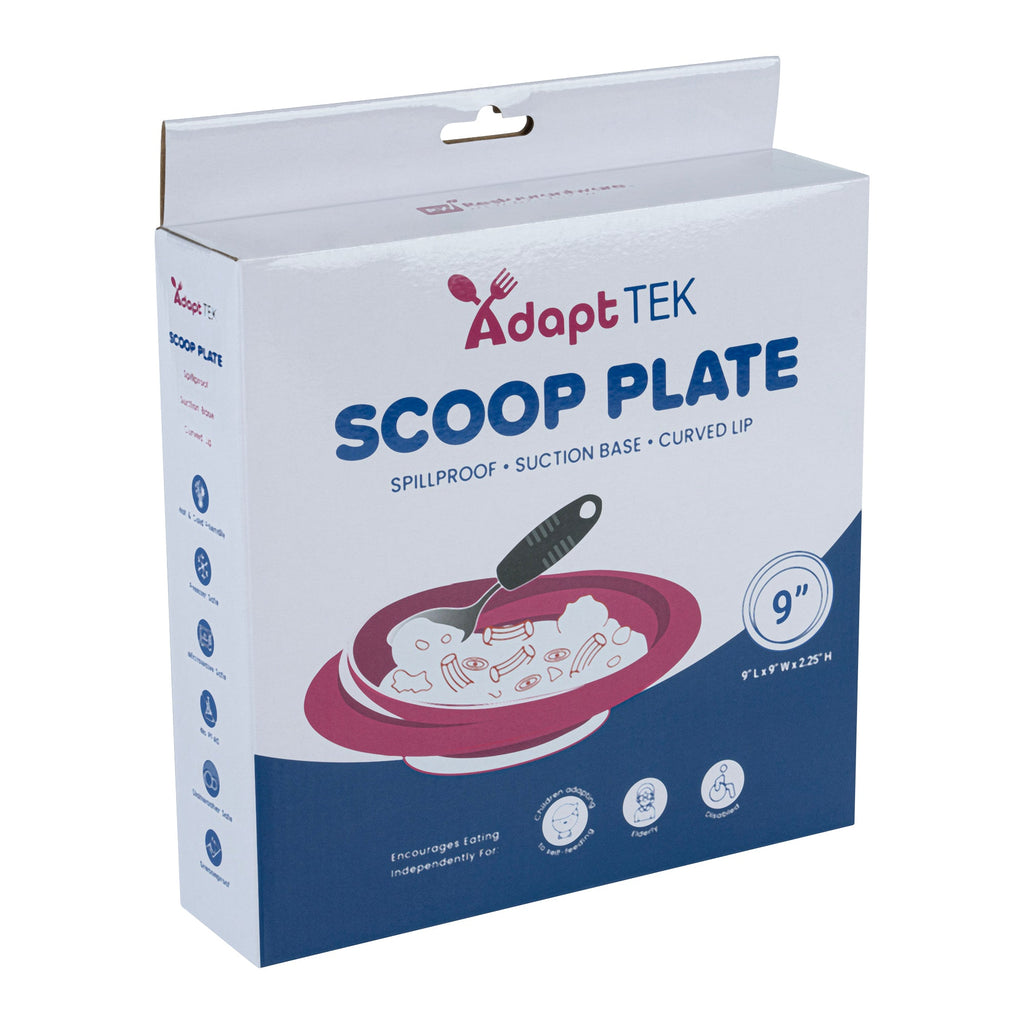 Adapt Tek Round Red Plastic Scoop Plate - Spillproof, with Suction Base - 9" x 9" x 2 1/4" - 1 count box