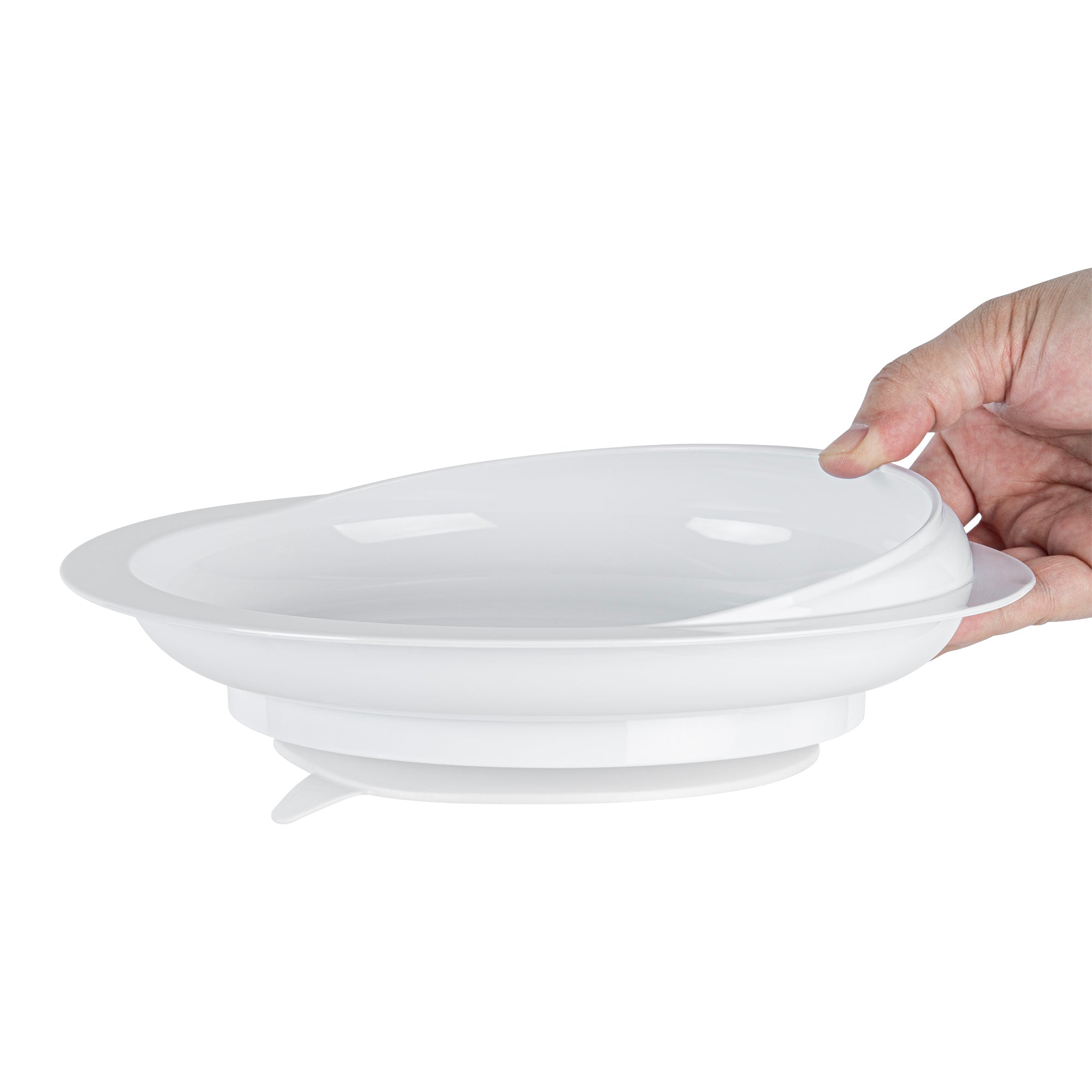 Adapt Tek Round White Plastic Scoop Plate - Spillproof, with Suction Base - 9" x 9" x 2 1/4" - 20 count box