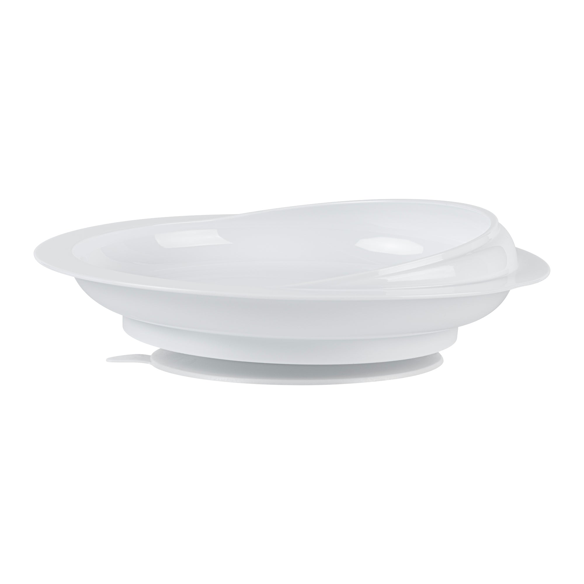 Adapt Tek Round White Plastic Scoop Plate - Spillproof, with Suction Base - 9" x 9" x 2 1/4" - 20 count box